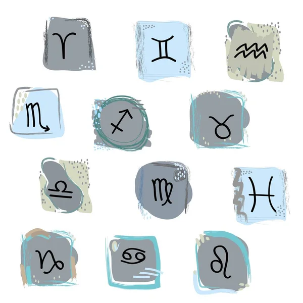 Tierkreiszeichen Auf Einem Symbol Mit Boho Flecken Und Pinselstrichen Pastellgrau — Stockfoto