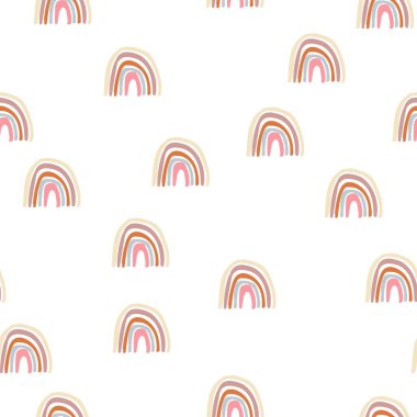 Farklı pastel kahverengi renklerde biçimlendirilmiş gökkuşaklarının basit minimalist deseni, kağıt ya da kumaş üzerine yazdırmak için arkaplan vektör deseni