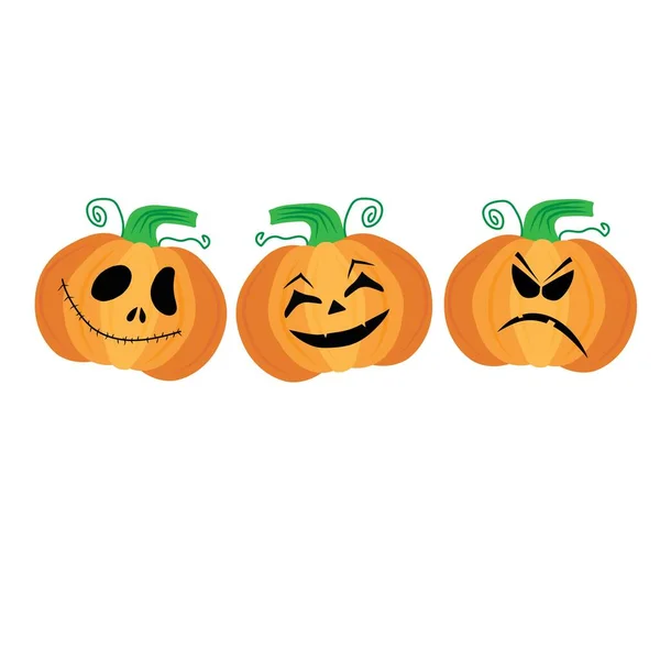 Drei Gruselige Und Lustige Kürbisgeistergesichter Halloween Böse Und Lustige Gesichter — Stockvektor