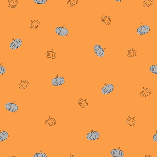 Nahtloses Muster Mit Konturierten Kürbissen Minimalistischem Stil Auf Orangefarbenem Hintergrund — Stockvektor
