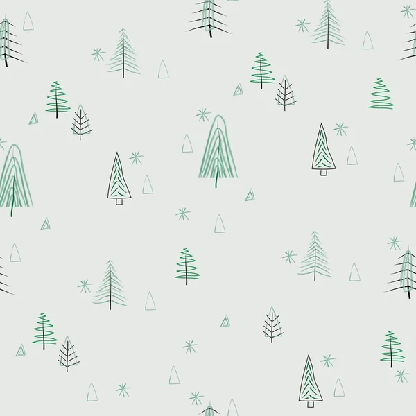 Wzór Leśnych Bazgrołów Szarym Tle Minimalistyczny Wzór Drzewami Zimowymi Ręcznie — Wektor stockowy