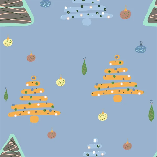 Stylisé Arbre Noël Vert Doodle Dessiné Main Sur Fond Bleu — Image vectorielle