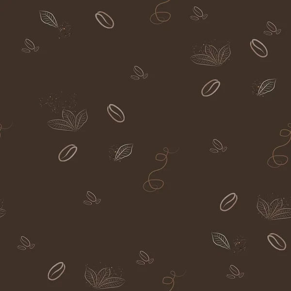 Простой Узор Кофейными Зёрнами Листьями Коричневого Цвета Ароматный Кофе Коричневом — стоковый вектор