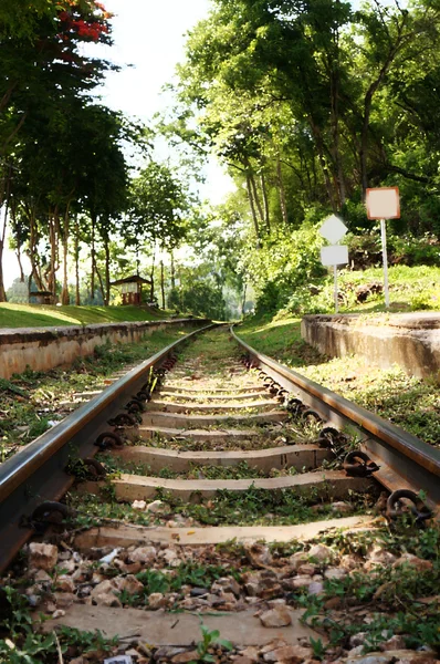 Railway through the forest. Artistic water colour filter - Palette Knife — Stock Photo, Image