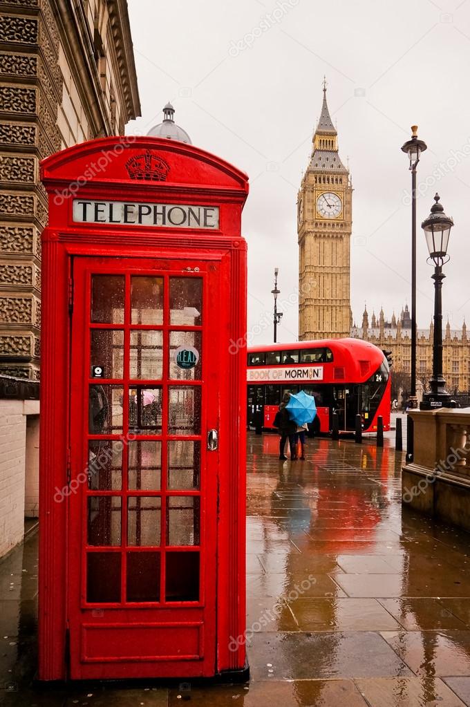Red phone box in London UK and Big ben background
