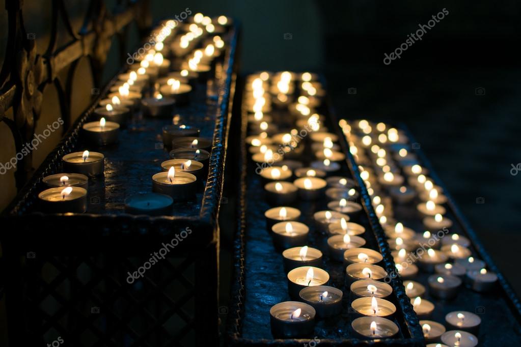 Candles in the catholic church of Vilnius (All Saints Church) Stock