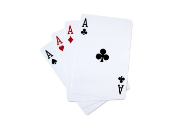 Beyaz arka planda izole edilmiş poker oyunu için dört as..