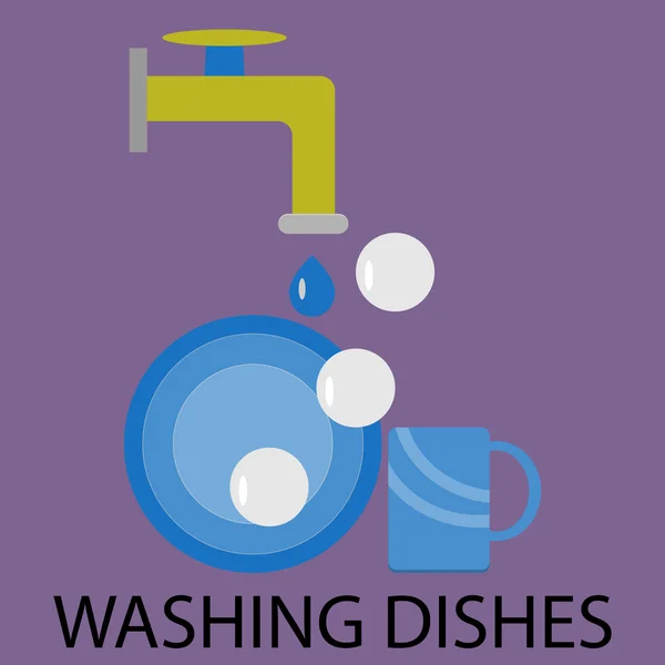 Washing dishes design flat — Wektor stockowy