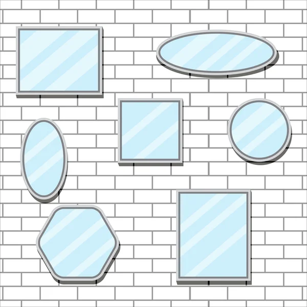 Spiegel setzen Gestaltungsform auf Ziegelwand — Stockvektor