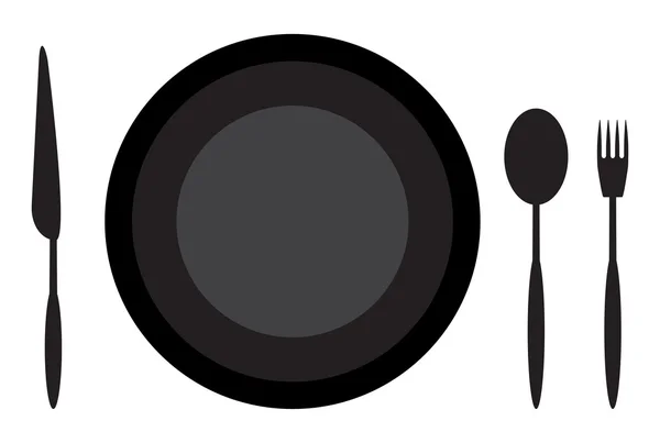 Mese etichetă placă lingură cuțit și furculiță — Vector de stoc