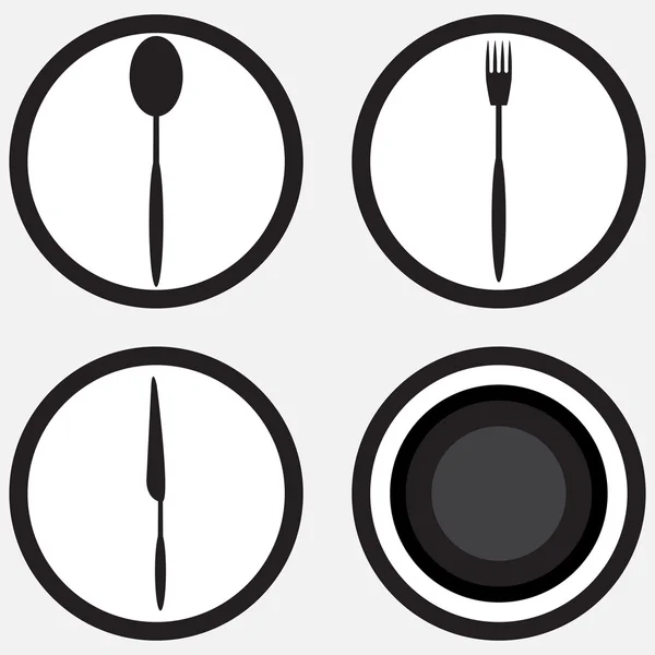 Set pictogramă tacâmuri alb negru — Vector de stoc
