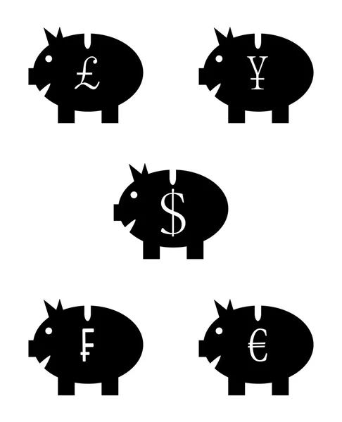 Set of piggy bank black white icon — Stock Vector