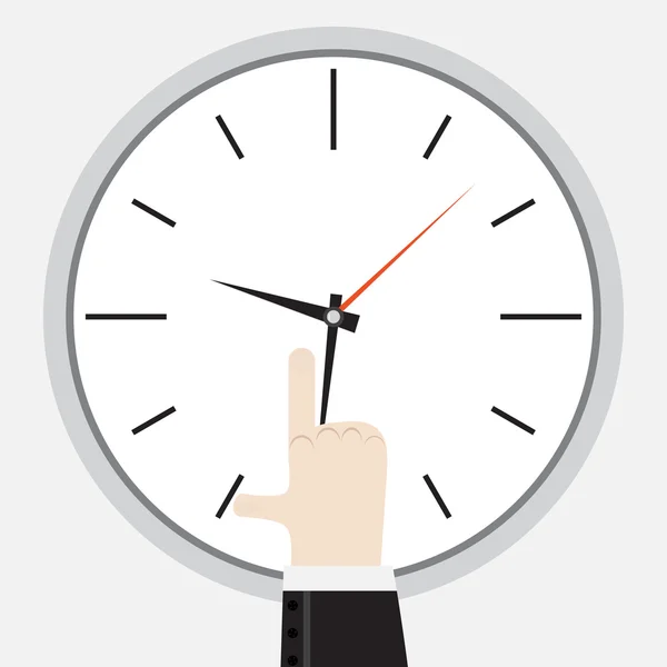 Dedo mostrando en el reloj — Vector de stock