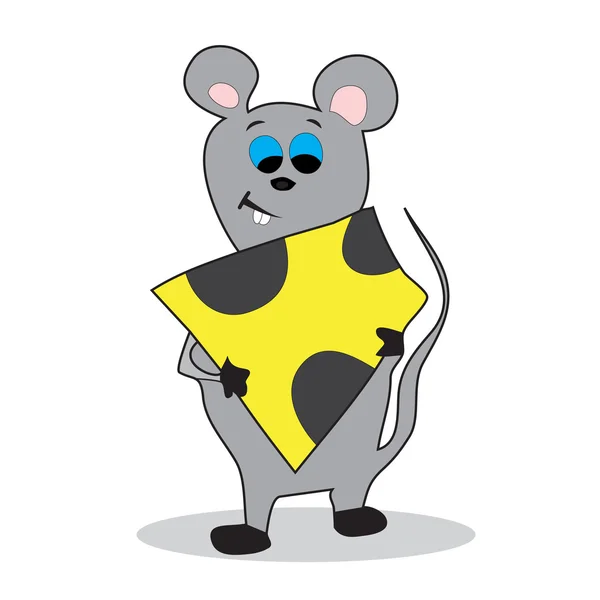 Ratón de dibujos animados con queso — Vector de stock