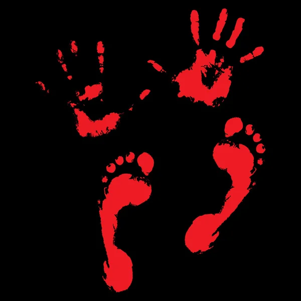 Bloody handprints and feet — Stock Vector