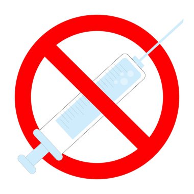 Yasaklama aşısı, şırınga sembolü ile yasaklama enjeksiyonu. Vektör yasaklandı ve aşı önleme, kısıtlama narkotik ve uyuşturucu illüstrasyonu