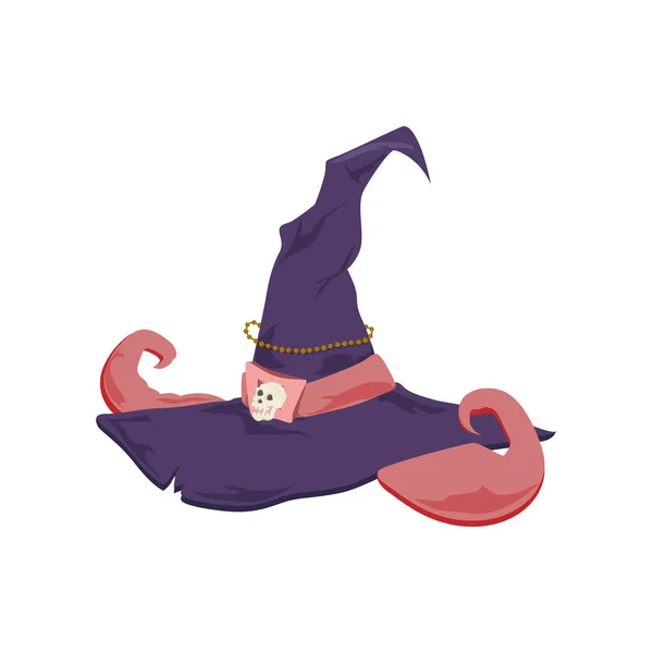 Праздничная Традиционная Шляпа Человеческим Черепом Костюм Ведьмы Хэллоуина Векторная Иллюстрация — стоковый вектор
