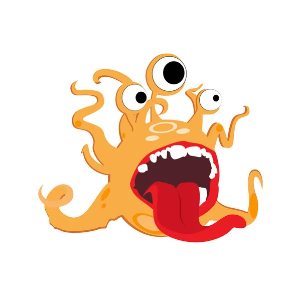 Monstruo Lindo Con Ojos Redondos Tentáculos Divertida Mascota Enojada Loca — Archivo Imágenes Vectoriales