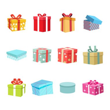 Noel 'e, yeni yıla, sevgililer gününe ve doğum gününe 3D izometrik hediye kutusu. Xmas bayramına sürpriz, tasarım yıldönümü için illüstrasyon öğesi paketleme, yılbaşı kartı, hediye kutusu vektörü