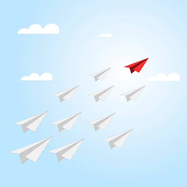 Red Paper Vliegtuig Leidt Business Team Papieren Vliegtuig Vector Vliegen — Stockvector