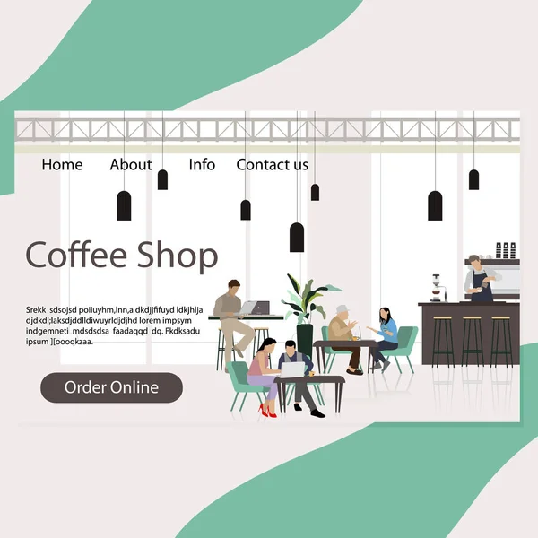 Καφετέρια Σελίδα Προορισμού Καφετέρια Εσωτερικό Τους Πελάτες Συνομιλία Και Συνεργασία — Διανυσματικό Αρχείο