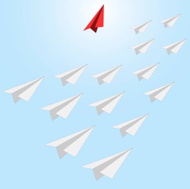 Farklı bir yol, bireysel bir yol. Eşsiz liderlik yolu, uçak farklı, özgürlük ve bağımsız, yenilikçi uçak yolu, vektör illüstrasyonu