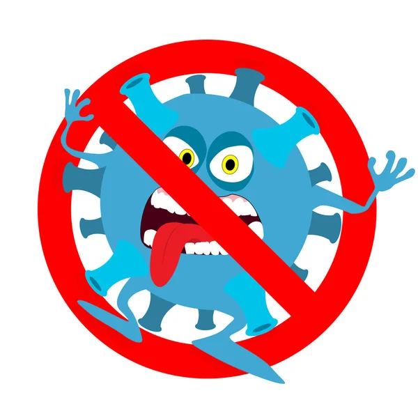 Forbidden Monster Microbe Prohibition Epidemic Outbreak Ban Coronavirus Organism Virus — Stock Vector