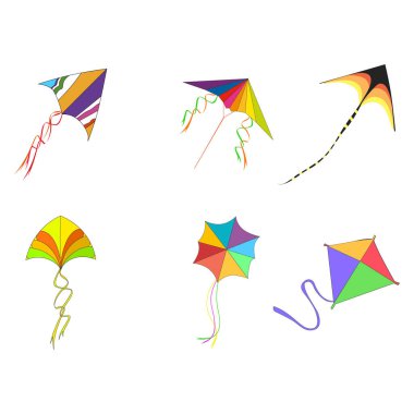 İple uçurtma uçurmak ve çocuklarla oynamak ya da makar bataklığını kutlamak, çocuklukta açık hava aktiviteleri, vektör illüstrasyonları