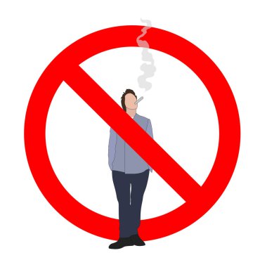 Sağlıksız alışkanlık yasak, yasaklanmış sigara içen erkek, vektör illüstrasyonu yasaklanmış sigara içilmeyen, sigara içilmeyen, sigara içilmeyen, sigara içilmeyen adam, yasaklanmış