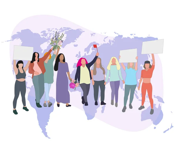 Manifestocu Cinsiyet Gösteri Protesto Siyasi Haklar Feministi Isyan Dayanışma Kavga — Stok Vektör