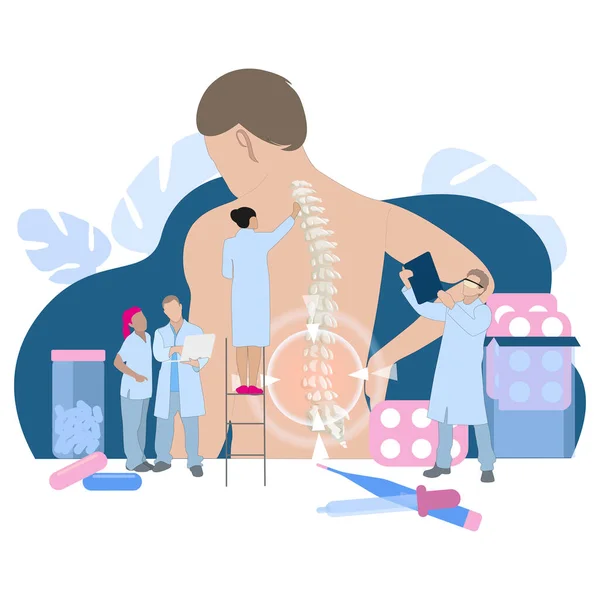 脊医和骨病 健康回来 手动治疗 病媒替代疗法治疗脊柱 说明外伤 人工愈合和调整 脊椎扁平 — 图库矢量图片