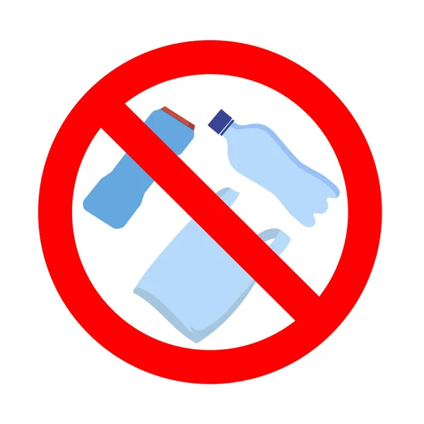 禁止使用塑料 没有塑料袋和瓶子 禁止概念 病媒没有单一聚乙烯 禁止使用包装和塑料 环境概念 而不是垃圾和废物 停止污染说明 — 图库矢量图片