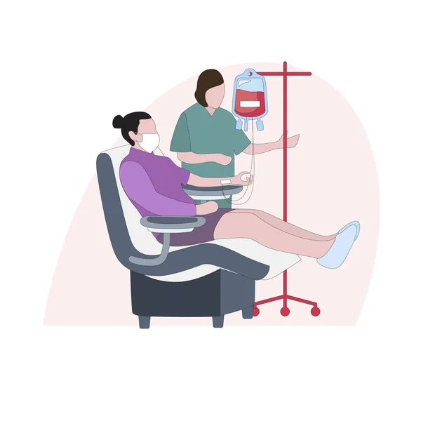 医生向捐献者收集普拉斯坦 病媒献血臂 输血助人 安全生活 图例志愿者在椅子献血血样检查健康 — 图库矢量图片