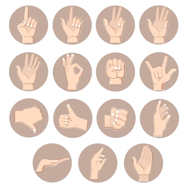 Hands Gestures Set Counting Fingers Vector Gesture Fist Thumb Forefinger — Stock Vector
