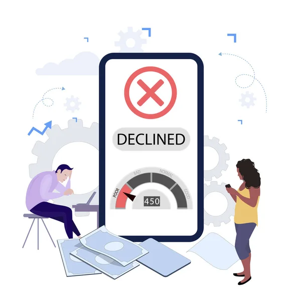 Minskad Låneansökan Mobilbanksapplikation Lågt Kreditbetyg För Att Kontanter Missnöjd Kund Royaltyfria Stockvektorer