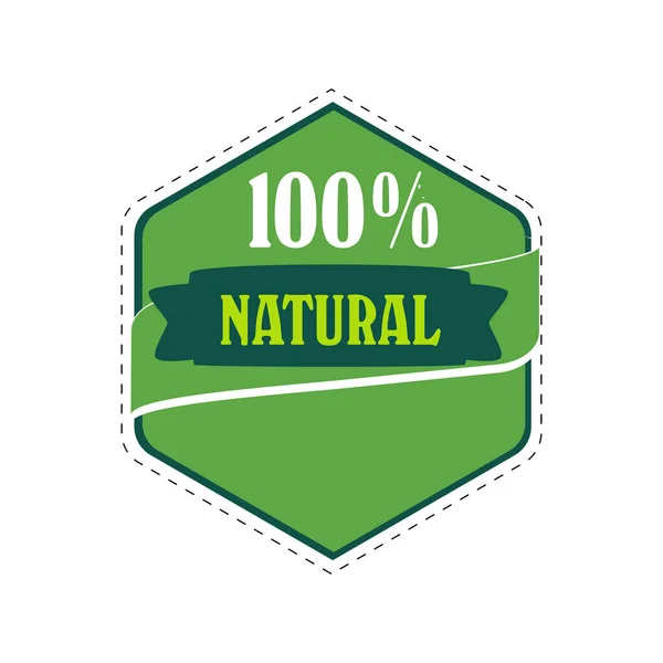 100天然アイテム 飲料食品化粧品 スタンプ包装 品質と保証健康的で便利な 野菜や果物のイラストのためのベクトルステッカー — ストックベクタ