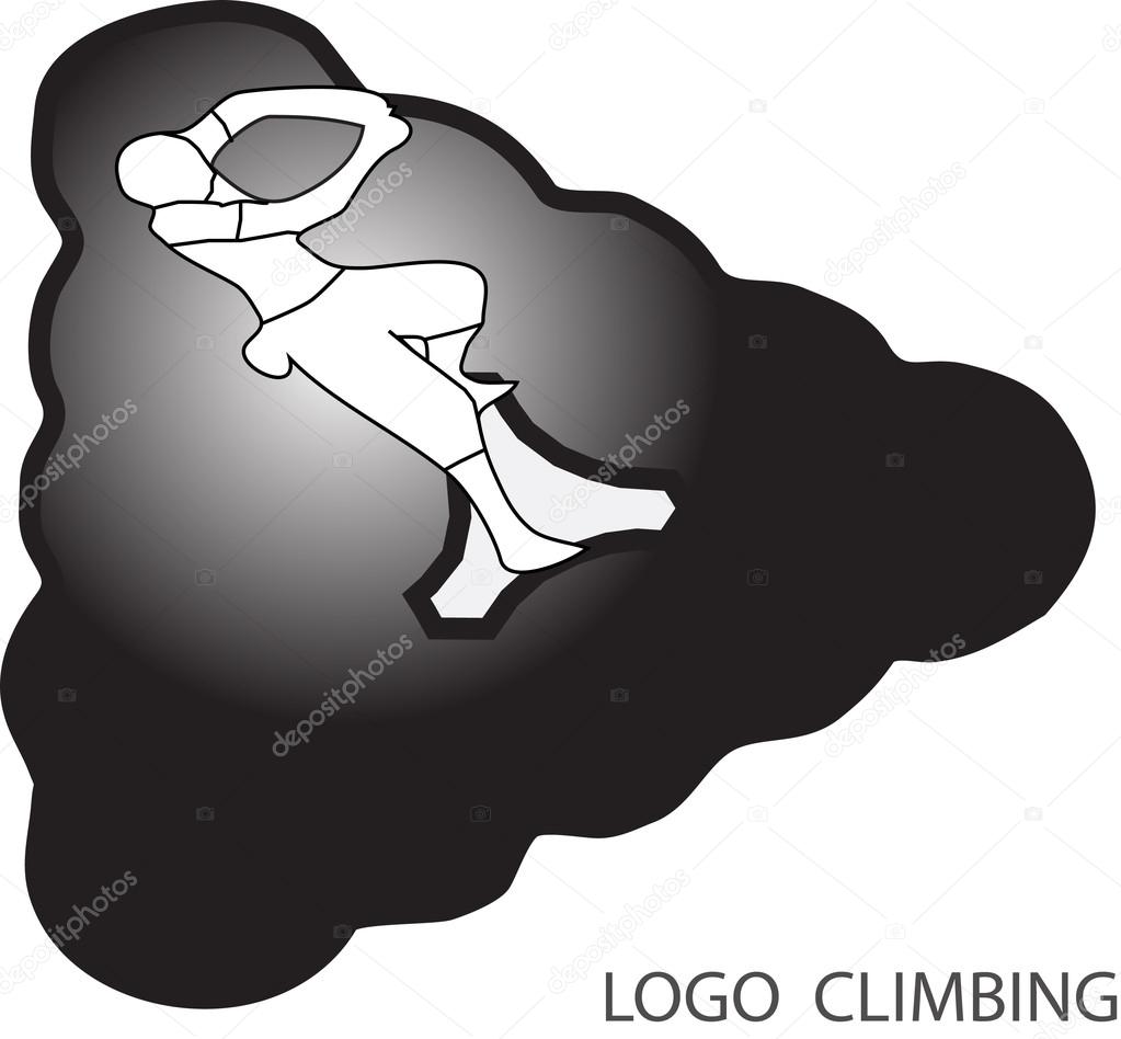 Rock climbing logo. Man climb on abstract element. Vector illustration