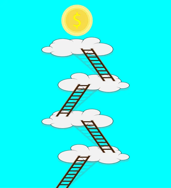 Escalera a la nube por dinero — Vector de stock