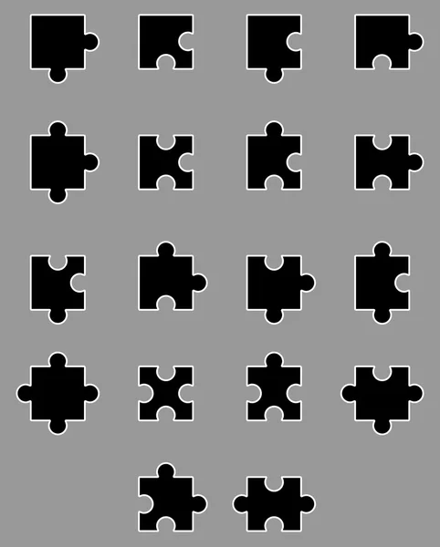 Diverse set of black silhouette puzzles — Stock Vector