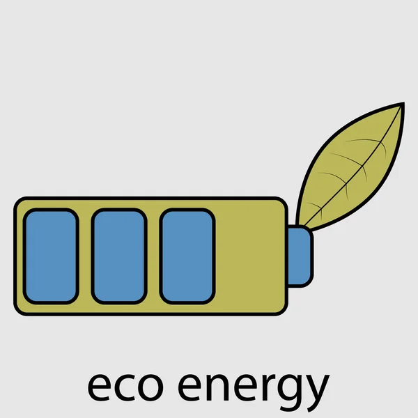 Batería de energía ecológica con hoja — Vector de stock