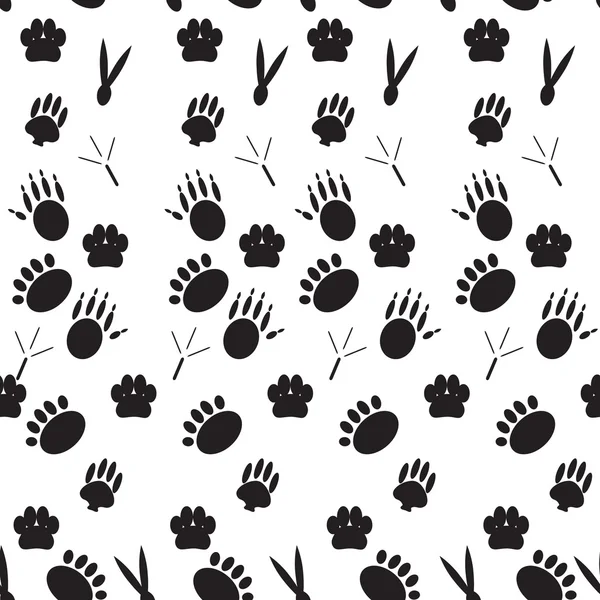 Monochrome pattern footprints various mammals — Stock Vector