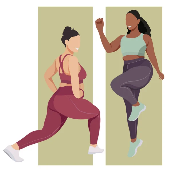 Vector Ilustración Plana Sobre Tema Del Cuerpo Positivo Las Muchachas — Archivo Imágenes Vectoriales