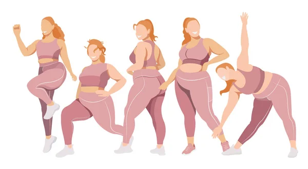 Vector Flat Illustration Topic Body Positivity Physical Activity Group Healthy — Stock Vector