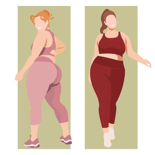 Vector Ilustración Plana Sobre Tema Del Cuerpo Positivo Las Muchachas — Archivo Imágenes Vectoriales