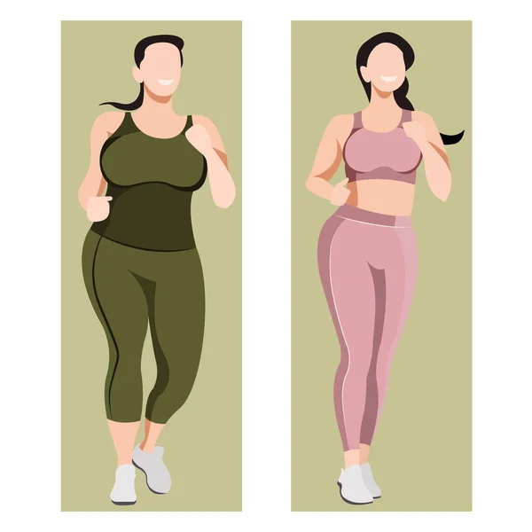 Ilustração Plana Vetorial Sobre Tema Corpo Positivo Meninas Ativas Alegres — Vetor de Stock