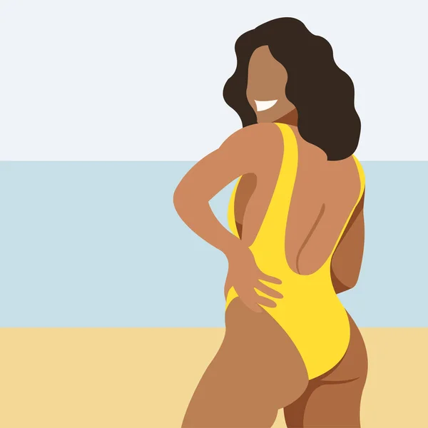 Ilustración Vectorial Sobre Tema Las Vacaciones Verano Hermosa Chica Bronceada — Archivo Imágenes Vectoriales