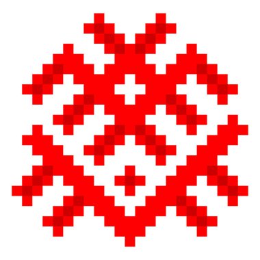 Beyaz arka planda etnik Ukrayna 'nın minimalist modelini temsil ediyor. Ukrayna işlemeli tişörtün geleneksel bir unsuru - vyshyvanka. Desen izole edildi. farklı şekillerde kullanılabilir..