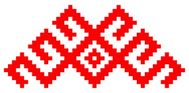 Beyaz arka planda etnik Ukrayna 'nın minimalist modelini temsil ediyor. Ukrayna işlemeli tişörtün geleneksel bir unsuru - vyshyvanka. Desen izole edildi. farklı şekillerde kullanılabilir..