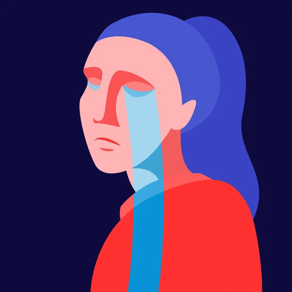 Векторная Иллюстрация Тему Психического Здоровья Грустная Плачущая Девушка Нуждается Психологической — стоковый вектор
