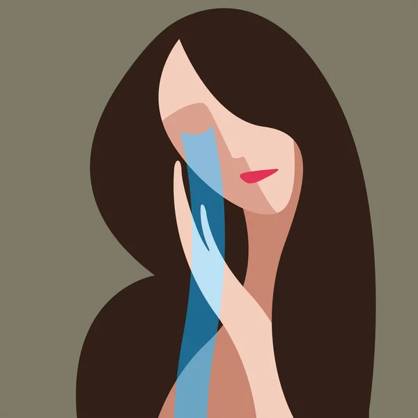 Vektor Illustration Temat Psykisk Hälsa Sorgsen Gråtande Flicka Behöver Psykologiskt — Stock vektor